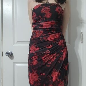Floral Black and Red Women's Dress